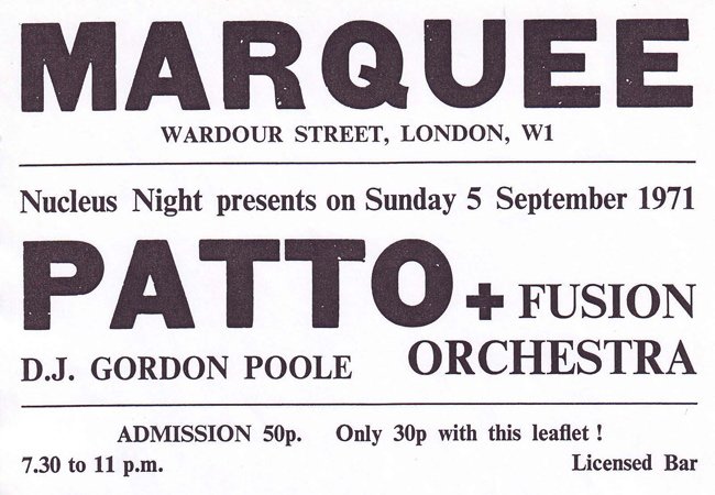 Marquee Club Patto and Fusion Orchestra